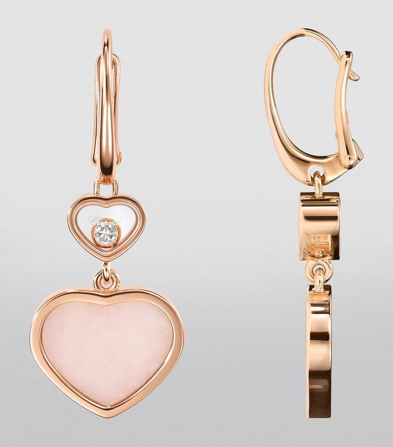 Chopard Happy Hearts earrings in rose gold opal and diamond, imported from the UK
