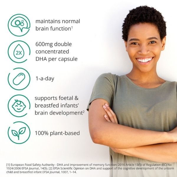 brain feed vegan DHA capsules 600mg 60 count, imported from the UK