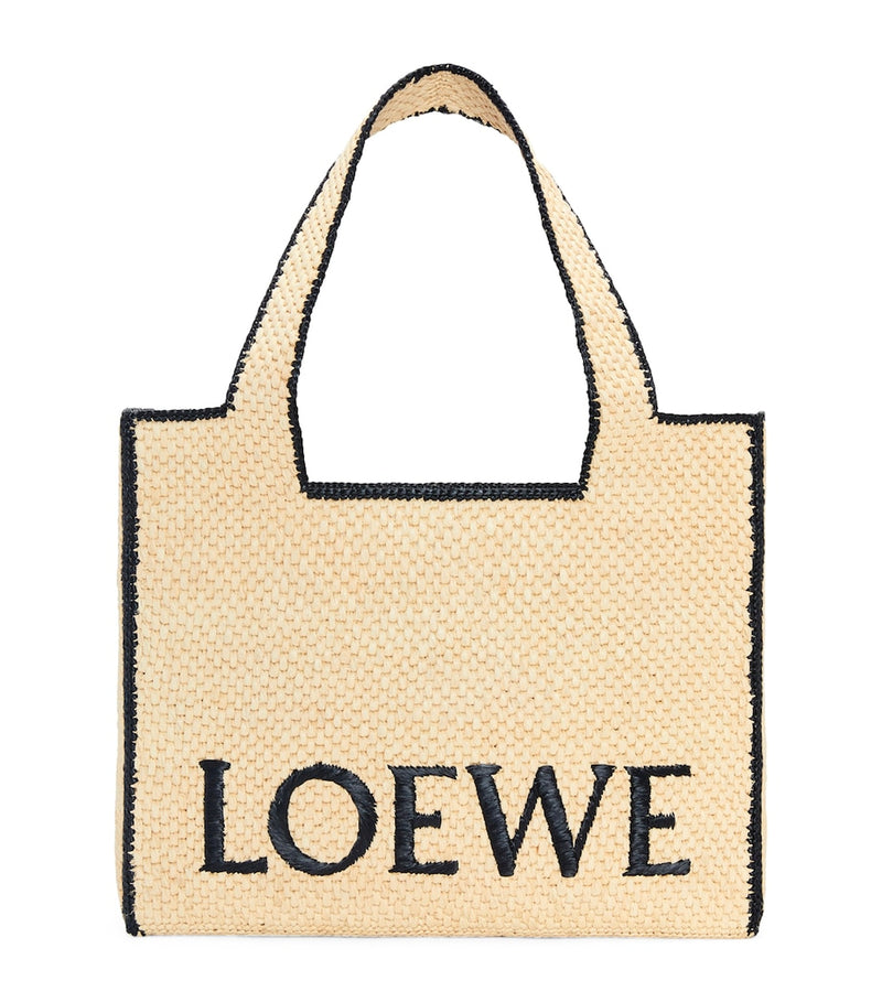 LOEWE Font tote bag in woven raffia with bold lettering (British brand)