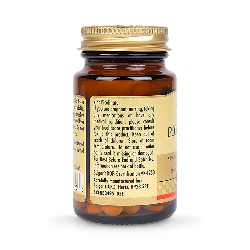 Solgar Zinc Picolinate 22mg 100 Tablets (British brand)