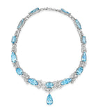 Boodles platinum diamond aquamarine Geneva necklace, imported from the UK