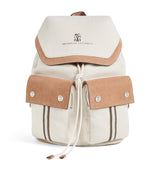 Harrods Brunello Cucinelli Kids Calfskin-Trim Cotton-Linen Backpack- Buy online at McGrocer