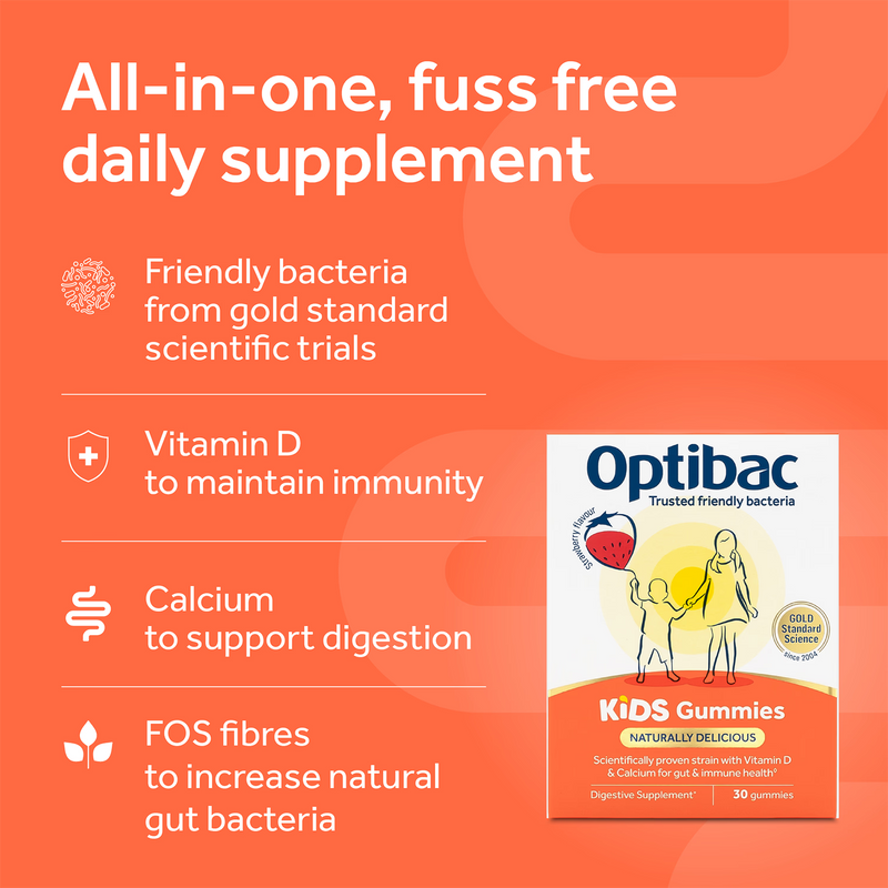 Optibac Kids Gummies strawberry probiotic 30 gummies (British brand)