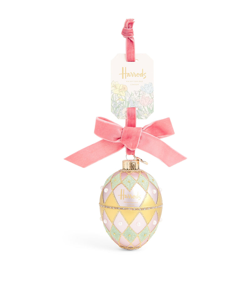 Harrods glass Easter egg hanging decoration with gilded diamond panels, UK version