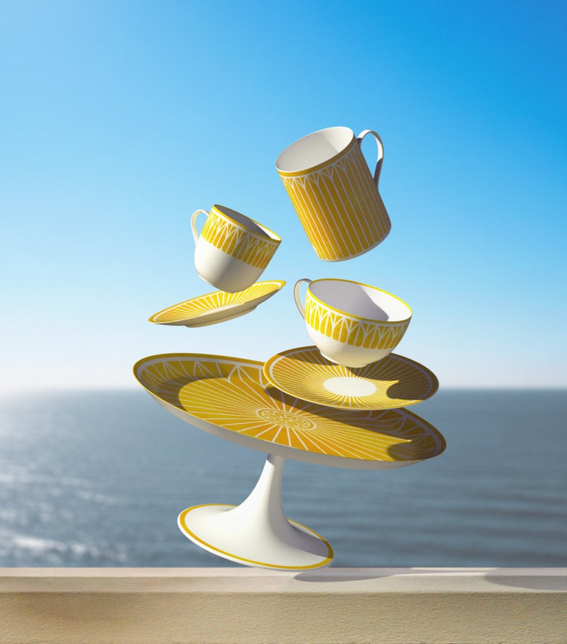 Christofle porcelain Malmaison Riviera espresso cup and saucer, imported from the UK
