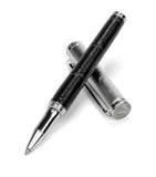 Aspinal Of London rollerball pen featuring rhodium-plated brass and leather finish, 13.5cm tall - British product