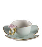 Villari Blooming Butterfly porcelain coffee cup and saucer with gold detailing (British brand)