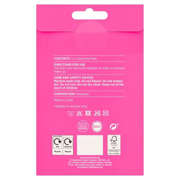 Superdrug facial cleansing pads 3 pack (British brand)