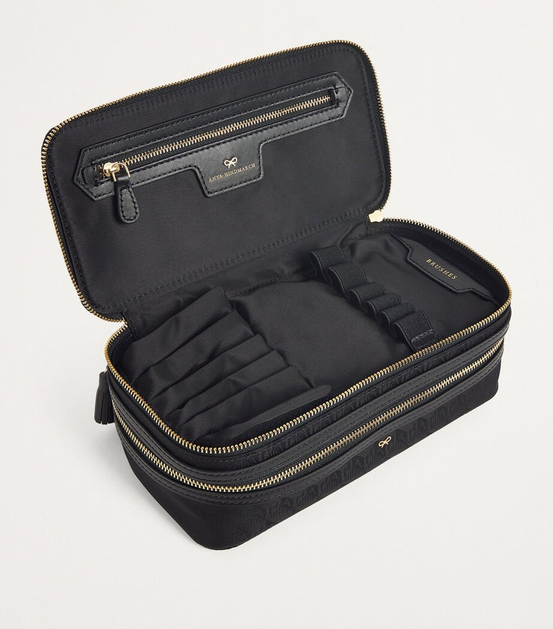 Anya Hindmarch two-tiered logo jacquard makeup pouch with brush slots - British product