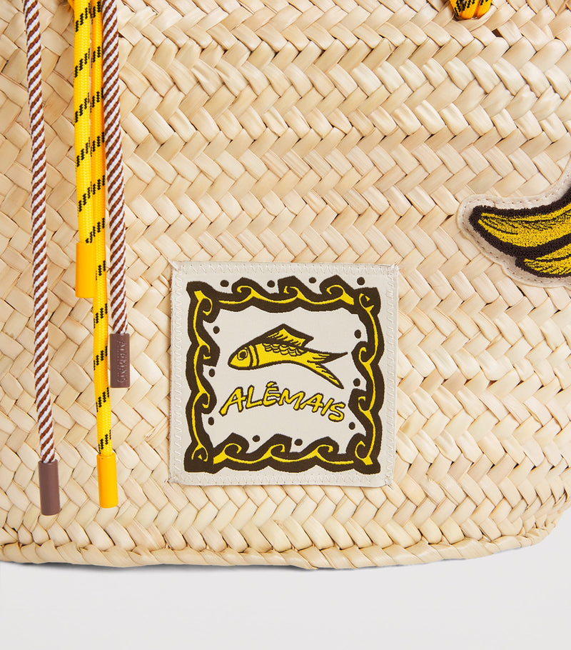 ALEMAIS medium woven Mona basket bag with macrame handles (British brand)