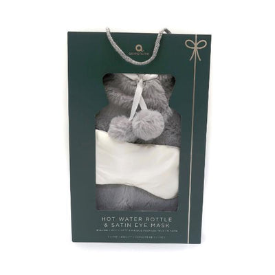 Superdrug Aroma Home Hot Water Bottle & Satin Eye Mask Gift Set Grey Faux Fur 2 Litre- Buy online at McGrocer