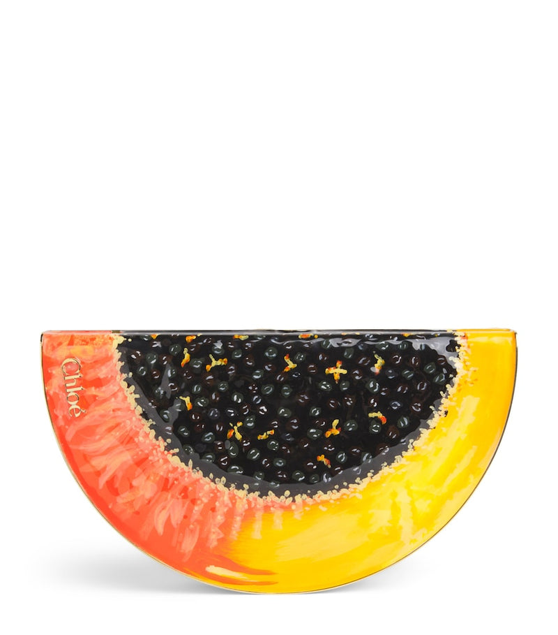 Chloé enamel papaya minaudière bag, imported from the UK