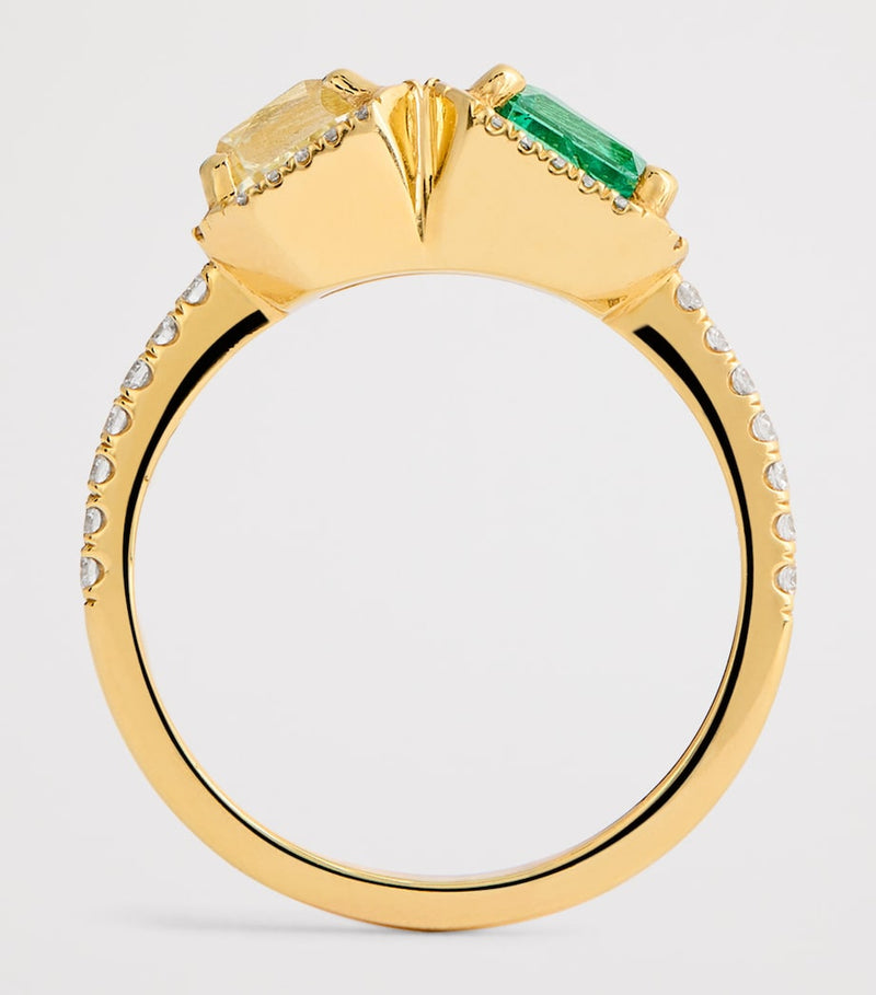 Suzanne Kalan Toi et Moi ring with emerald and diamonds in yellow gold, UK version