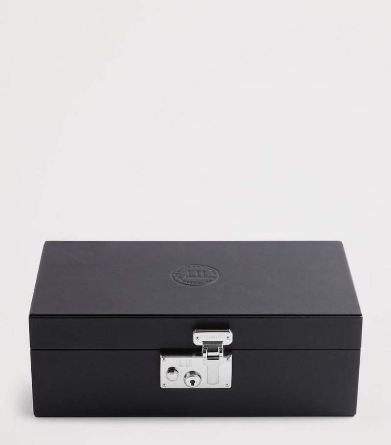 Dunhill leather 3-piece watch box with brass hardware - British product
