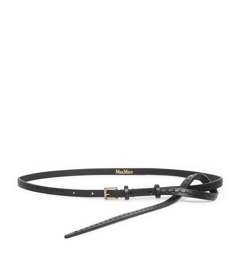 Max Mara leather slim belt with gold-tone hardware, UK version