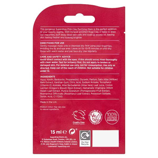 Superdrug Pink Clay Face Mask 15ml (British brand)