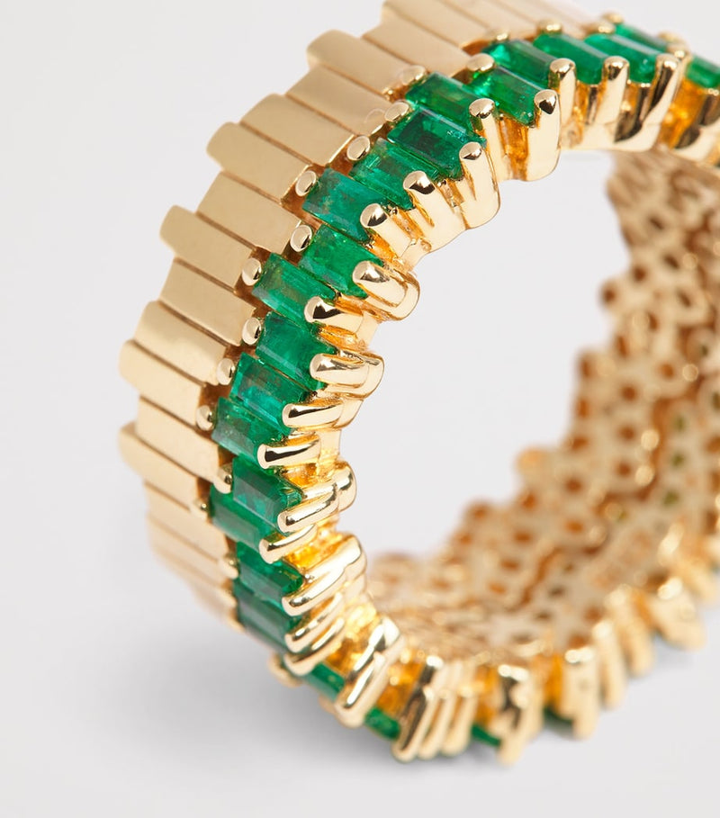 Suzanne Kalan eternity ring with baguette emeralds and yellow gold - British product