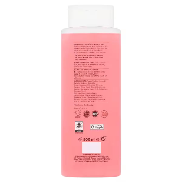 Superdrug Candyfloss shower gel Fruity 500ml (British brand)