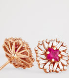 Suzanne Kalan flower stud earrings rose gold diamonds ruby, imported from the UK