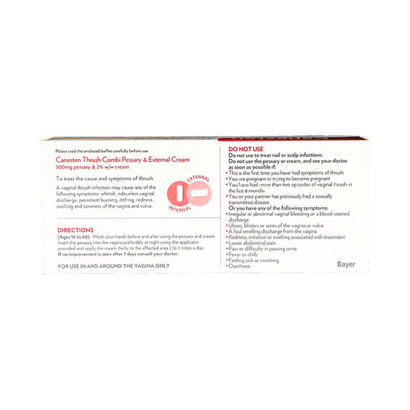Canesten thrush combi pessary and external cream 10g (British brand)