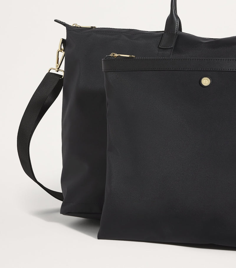 Harrods nylon overnight tote bag with leather trim and gold hardware, UK version