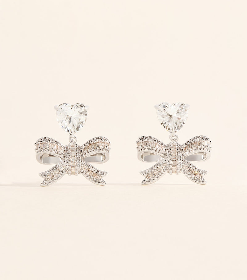 Self-Portrait crystal heart bow earrings - British product