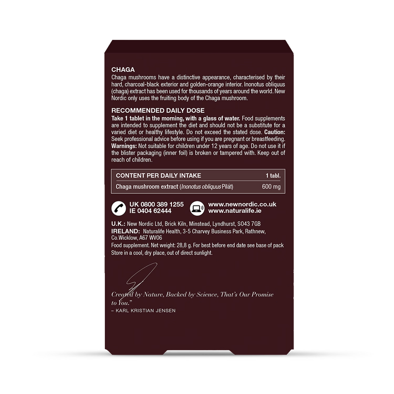 New Nordic Chaga mushroom extract tablets 30 (British brand)