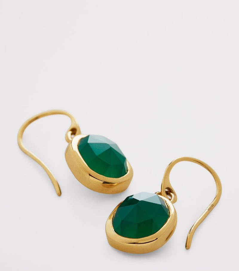 Monica Vinader gold vermeil green onyx earrings, imported from the UK