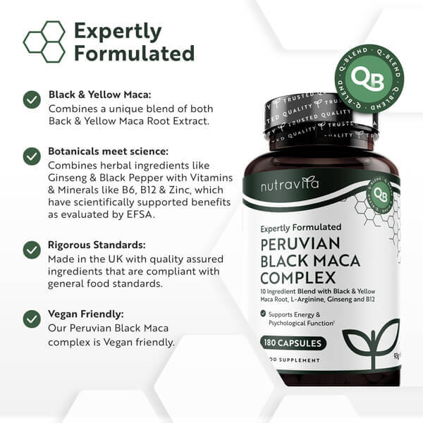 Nutravita Black Maca Complex 6000mg 180 capsules, imported from the UK