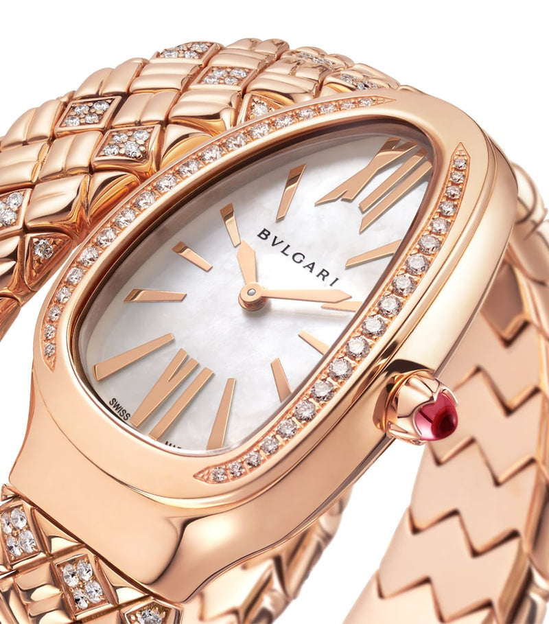 Bvlgari rose gold and diamond Serpenti Spiga watch 35mm, UK version