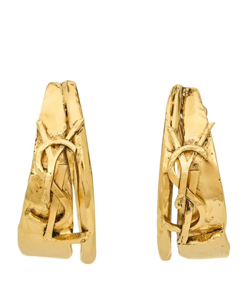 Saint Laurent Cassandre textured hoop earrings H3cm x W1.5cm - British product