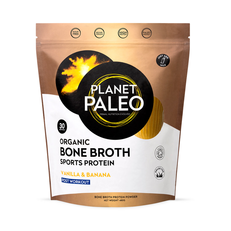 Planet Paleo bone broth sports protein vanilla banana 480g - British product