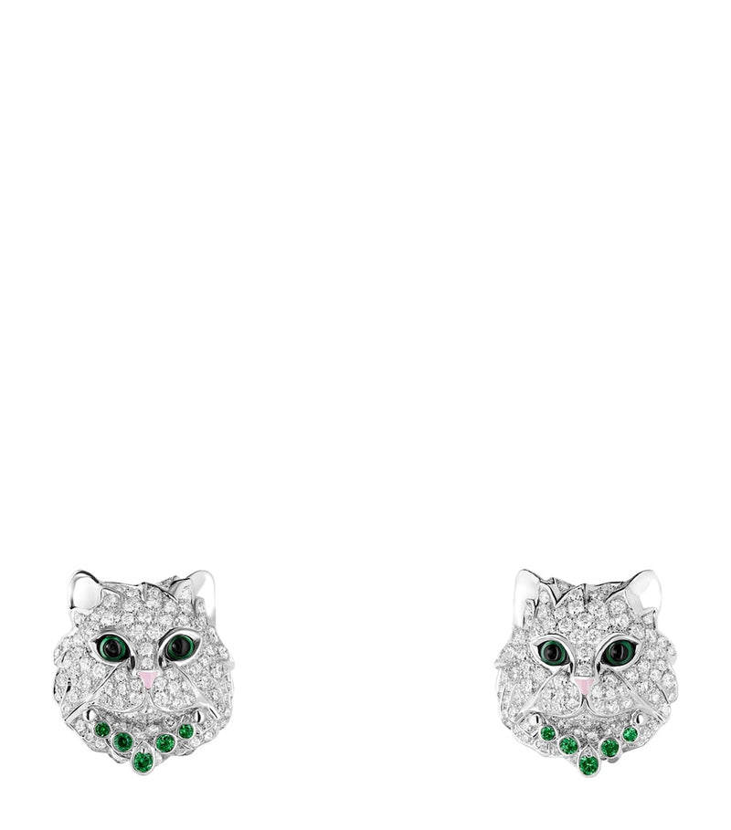 Boucheron Wladimir cat earrings with diamonds and tsavorite (British brand)