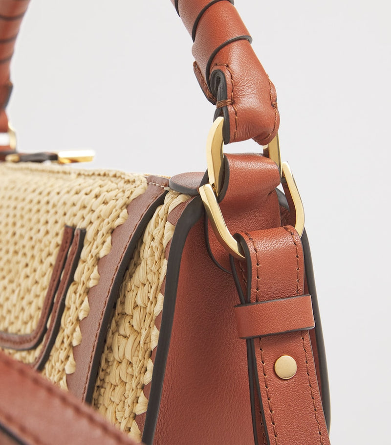 Chloé Marcie mini raffia-effect shoulder bag, UK version