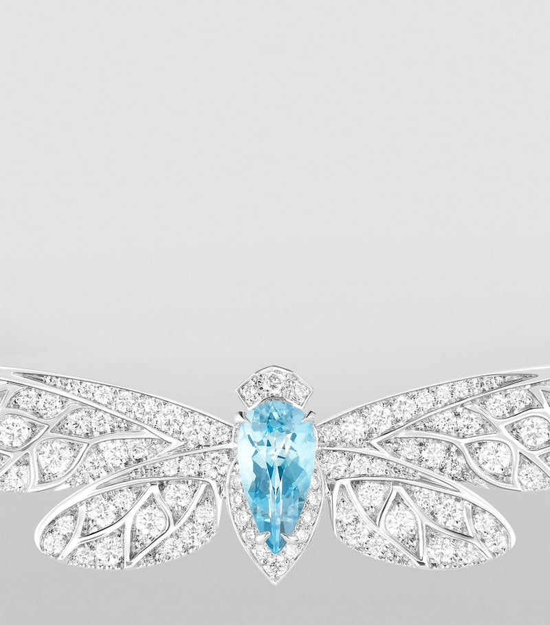 Boucheron Cicada ring white gold diamonds aquamarine (British brand)