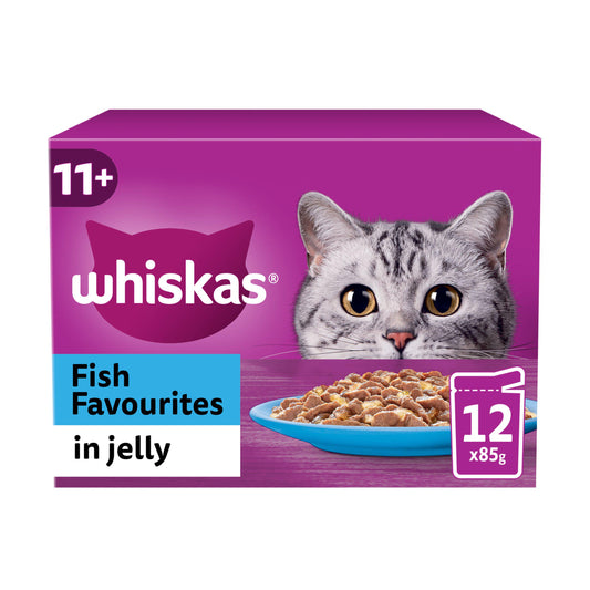 Whiskas 11+ Fish Favourites Senior Wet Cat Food Pouches in Jelly 12x85g