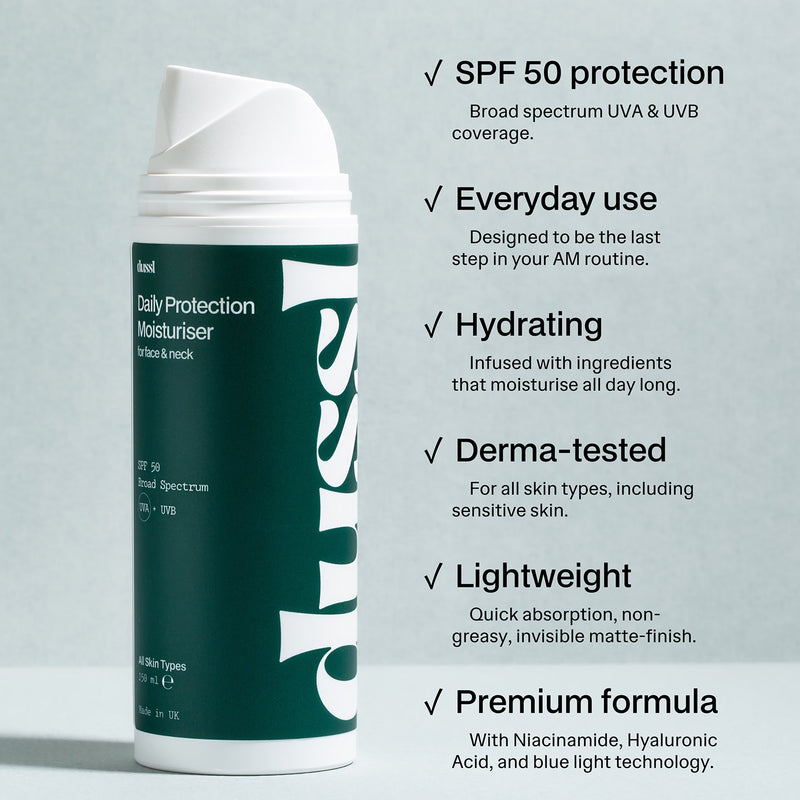 dussl moisturiser SPF 50 150ml, imported from the UK
