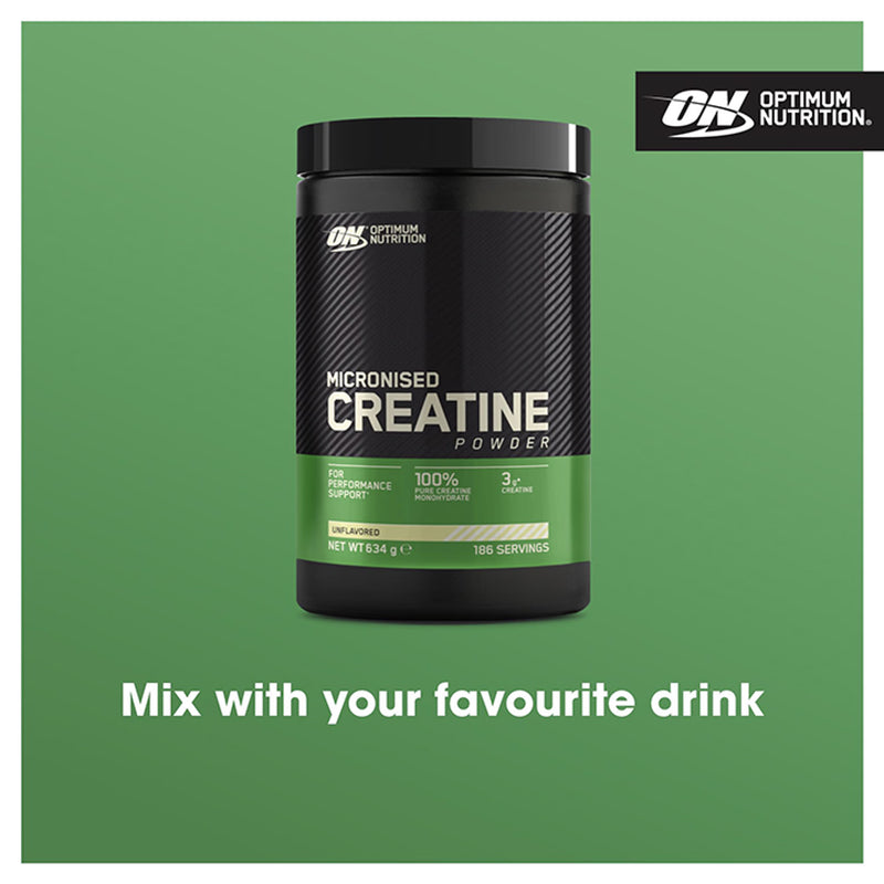 Optimum Nutrition Micronised Creatine Monohydrate unflavoured powder 634g, imported from the UK