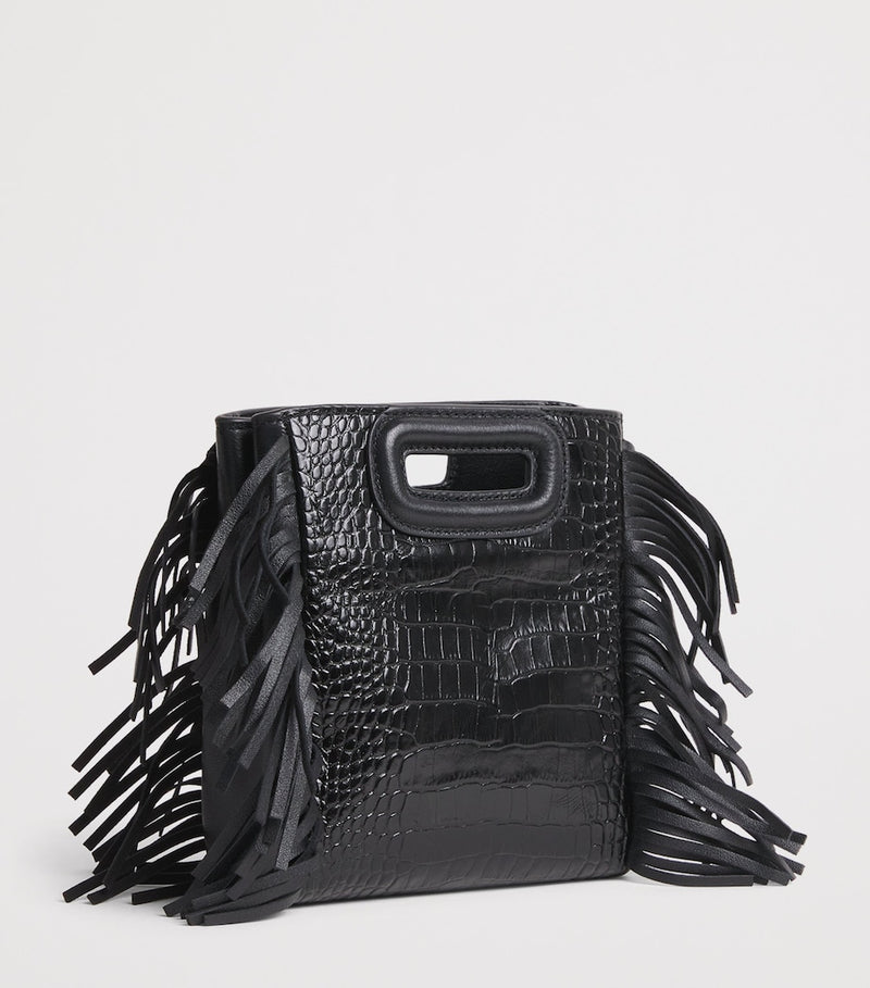Maje mini leather cross-body bag with fringed trims - British product