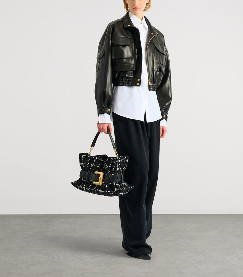 Balmain Anthem shoulder bag medium tweed, imported from the UK