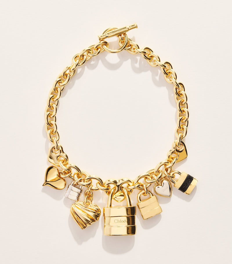 Chloé Paddington charms necklace gold tone calfskin (British brand)