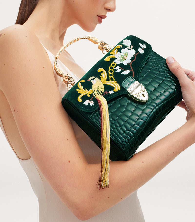 Aspinal of London Mayfair velvet top-handle bag midi (British brand)