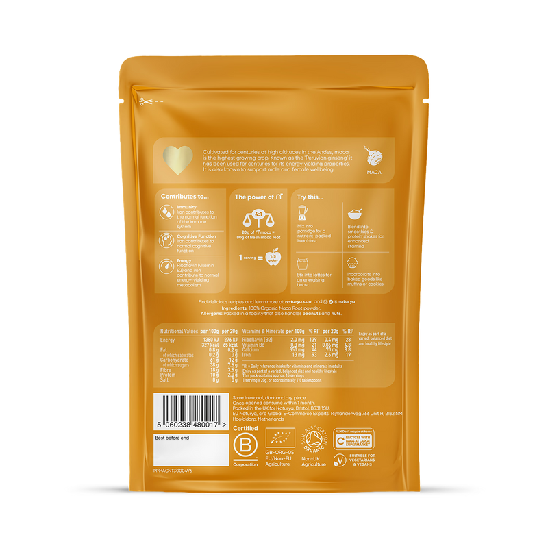 Naturya Organic Maca Powder 300g, imported from the UK