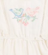 Cotton Dress with Bird Embroidery and Lace for Infants 6-36 Months