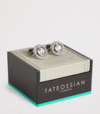 Tateossian rhodium-plated cubic zirconia halo round cufflinks (British brand)