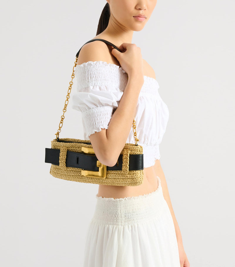 Balmain luxury faux raffia Anthem clutch bag, UK version