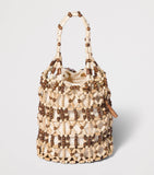 Miu Miu beaded mesh bucket bag with wood and calfskin, (British brand)
