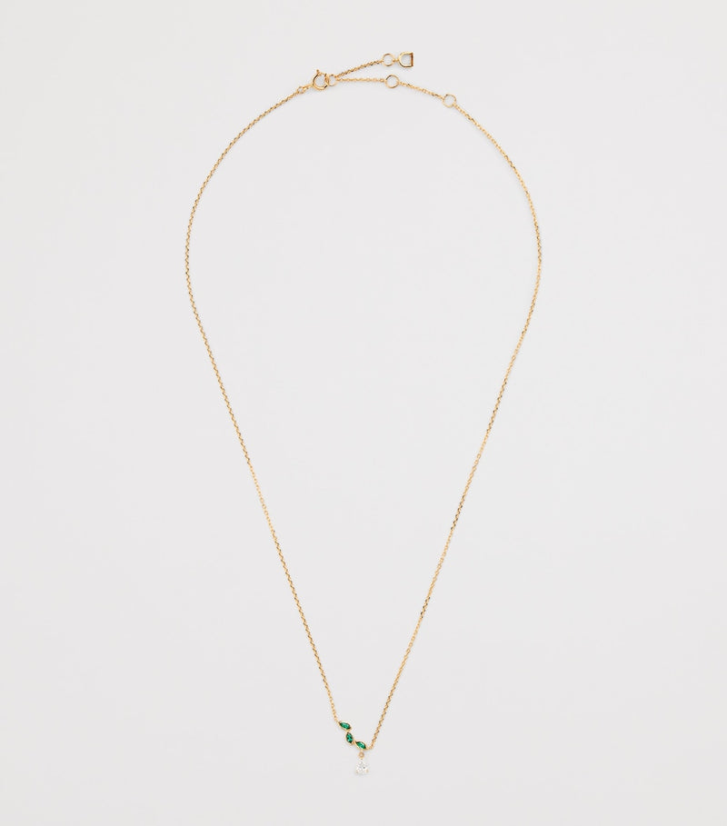 Astrid & Miyu yellow gold emerald diamond necklace, imported from the UK