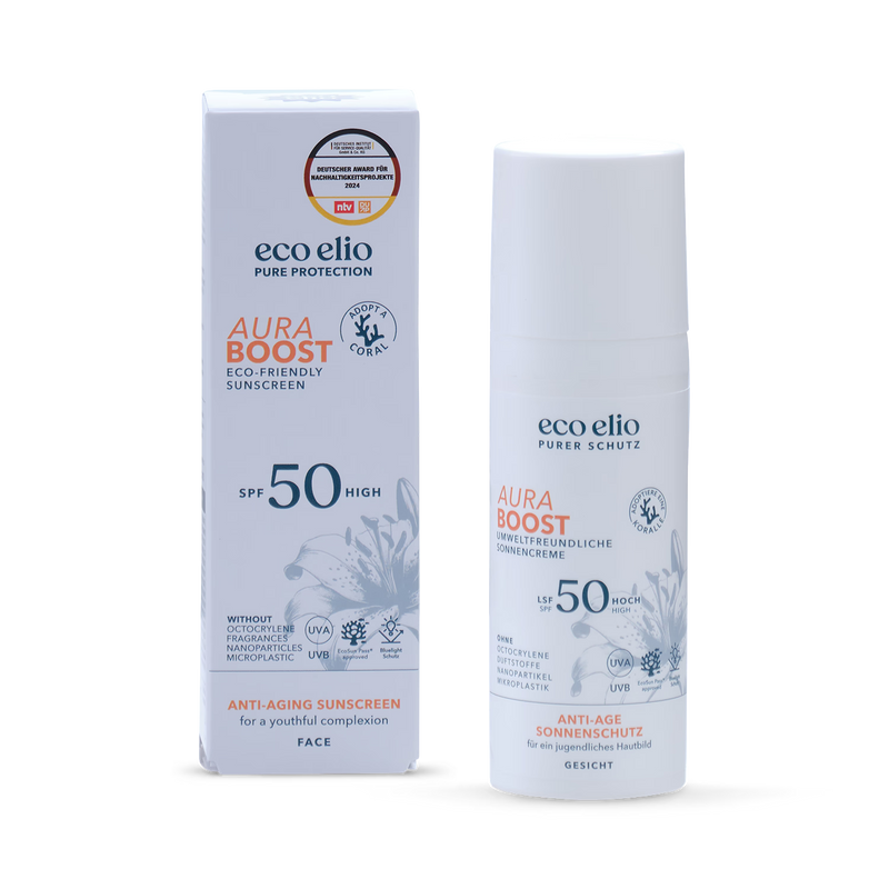 eco elio Aura Boost anti-aging sunscreen (British brand)