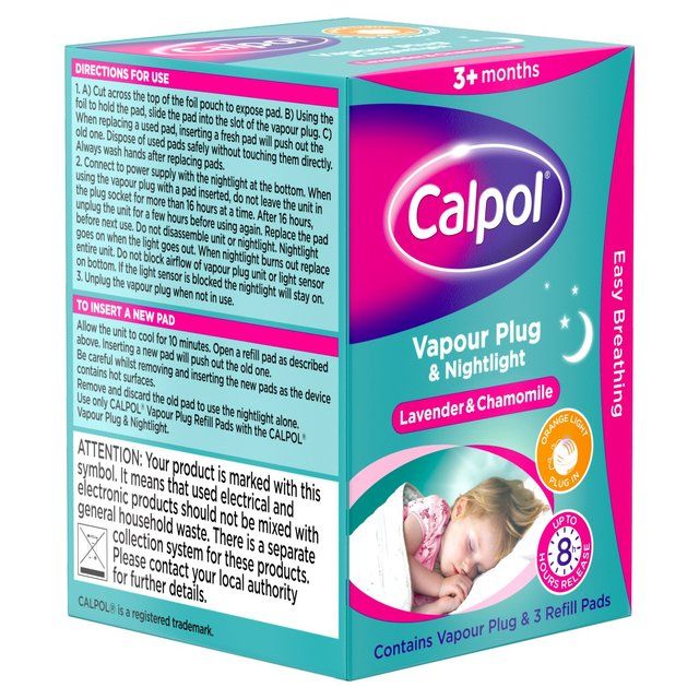 Calpol Vapour Plug  & Nightlight  + 3 Refill Pads Lavender & Chamomile